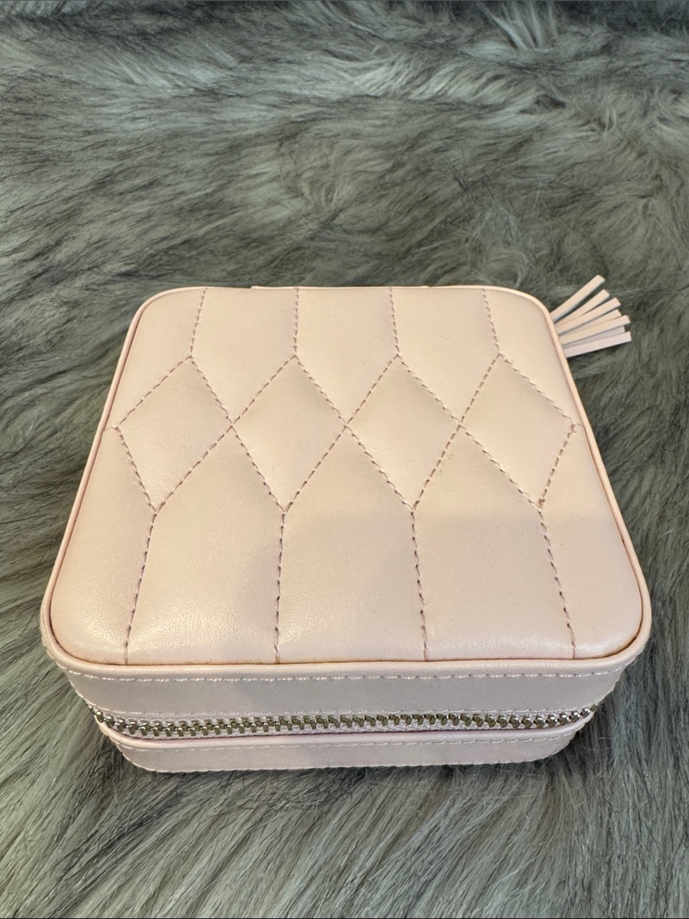 WOLF Blush Pink Quilted Leather Jewelry Case with Gold Logo